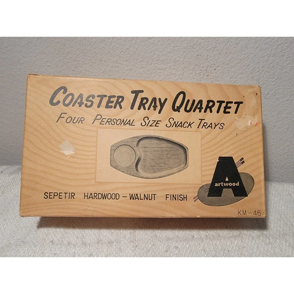 Coaster Tray Quartet 4 Trays Original Box Artwood‎ Snack Trays Walnut Finish